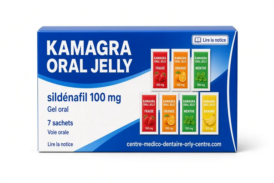 Boîte de Kamagra Oral Jelly 100 mg sildénafil sachets de gelée orale