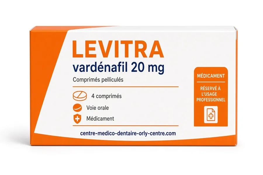 Boîte de Levitra 20 mg vardénafil comprimés pelliculés